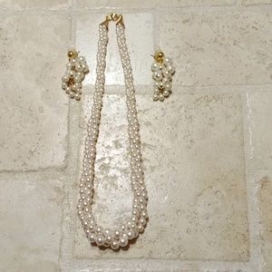 NWOT faux pearl twisted necklace with matching earrings